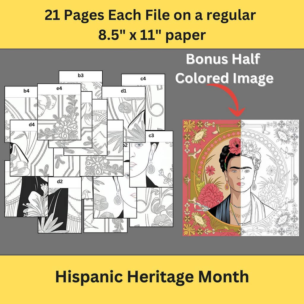 Frida Kahlo coloring pages - Hispanic heritage month