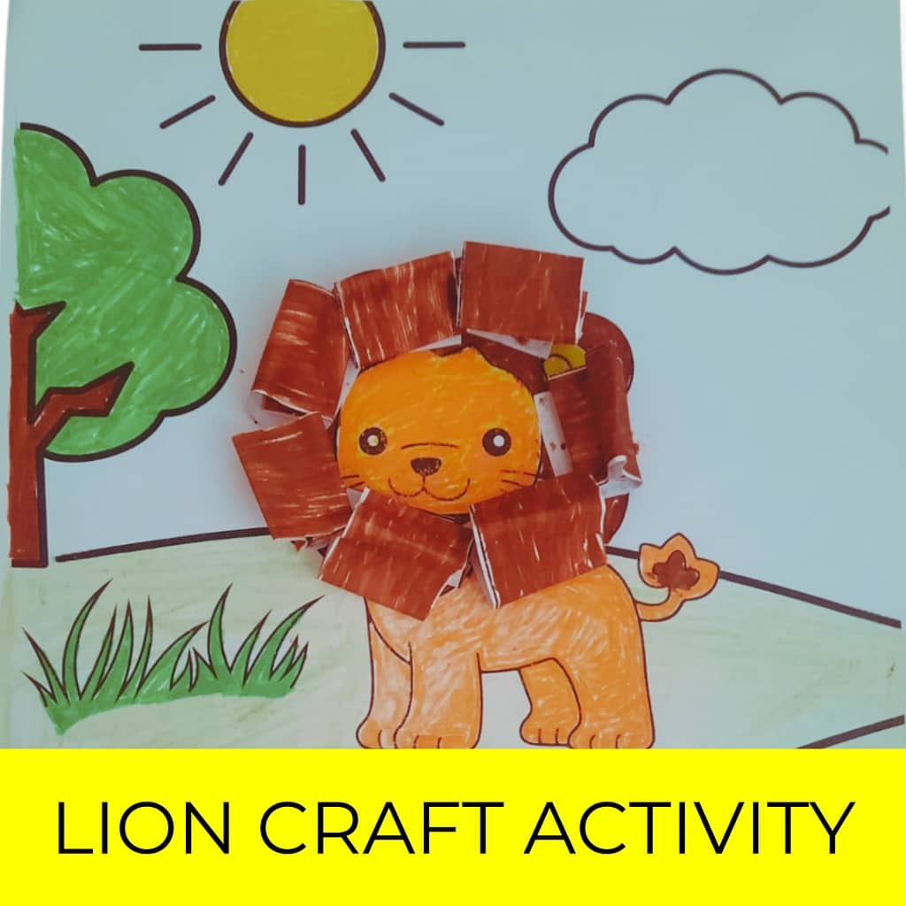 Lion coloring pages and craft activity for kids