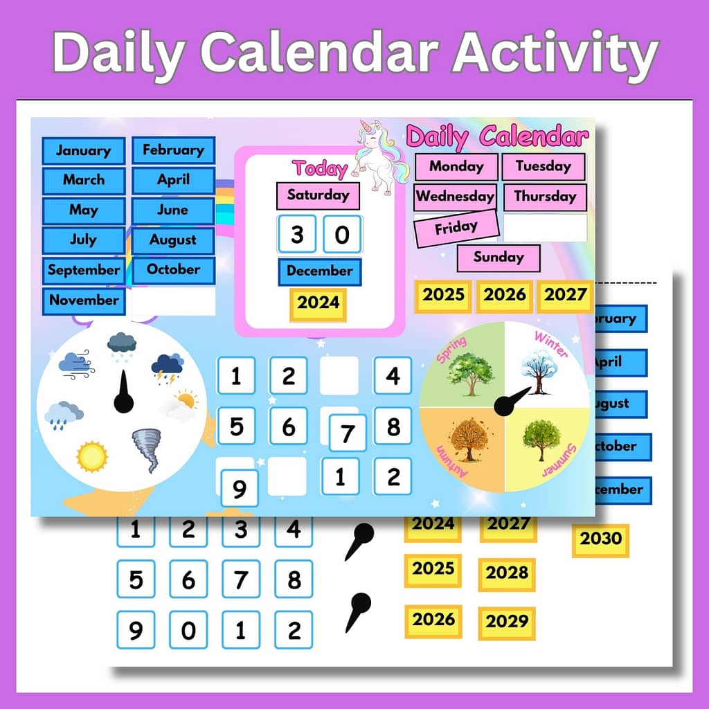 Preschool daily calendar activity Early Childhood Education Hands-On Learning Interactive Play Educational Tools Kids Activity Daily Routines Time Management Group Activities