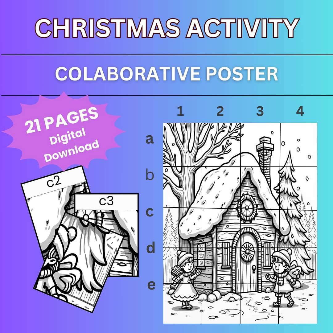 Christmas, Coloring Pages, Collaborative Poster, Kids Activity, Holiday Fun, Classroom Activity, Teacher Resources, Fine Motor Skills, Teamwork, Creativity, Festive Decor, Storytelling, Art Display, Christmas Traditions