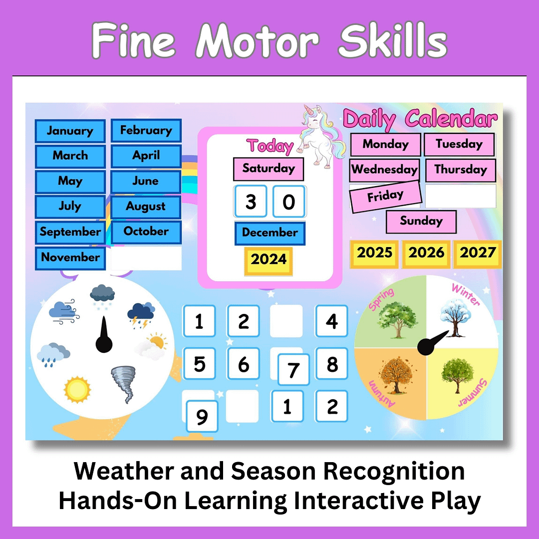 Daily Calendar Activity Preschool Learning Date and Time Awareness Weather Recognition Season Recognition Fine Motor Skills