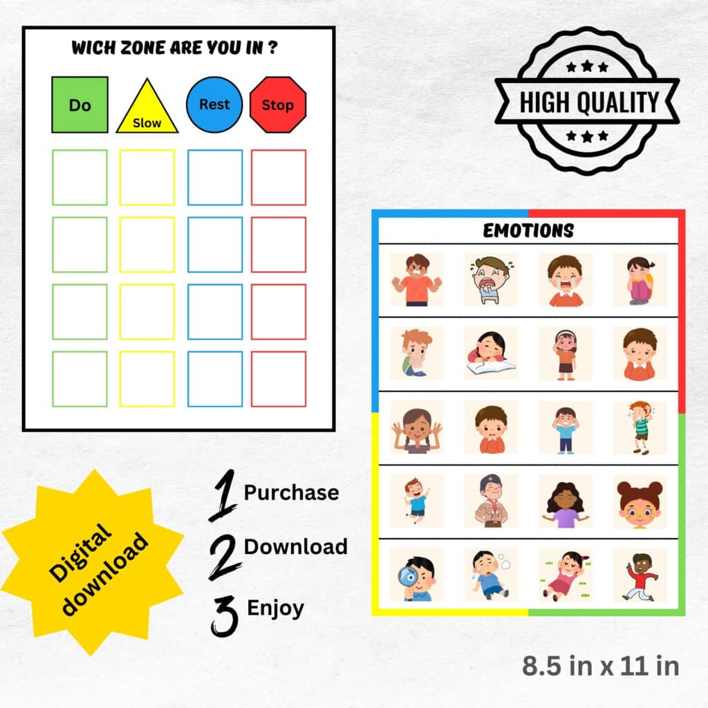 zones of regulation printables, yellow zone, red zone, blue zone, green zone
